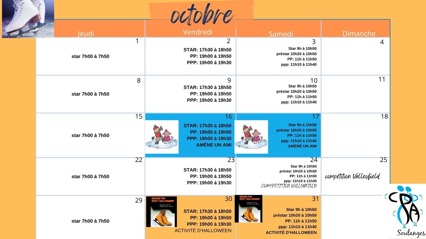 Calendrier d’octobre 2026