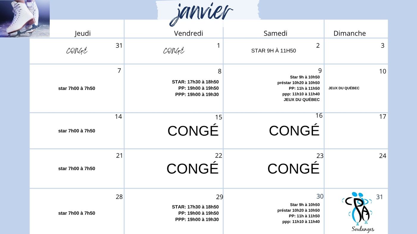Calendrier de janvier 2027
